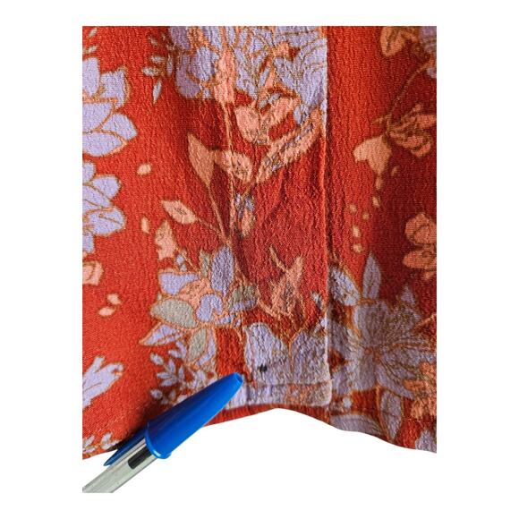 FREE PEOPLE Women's 4 Retro Love Midi Skirt Rust Floral Buttons Slit Waist 26" - Picture 8 of 8